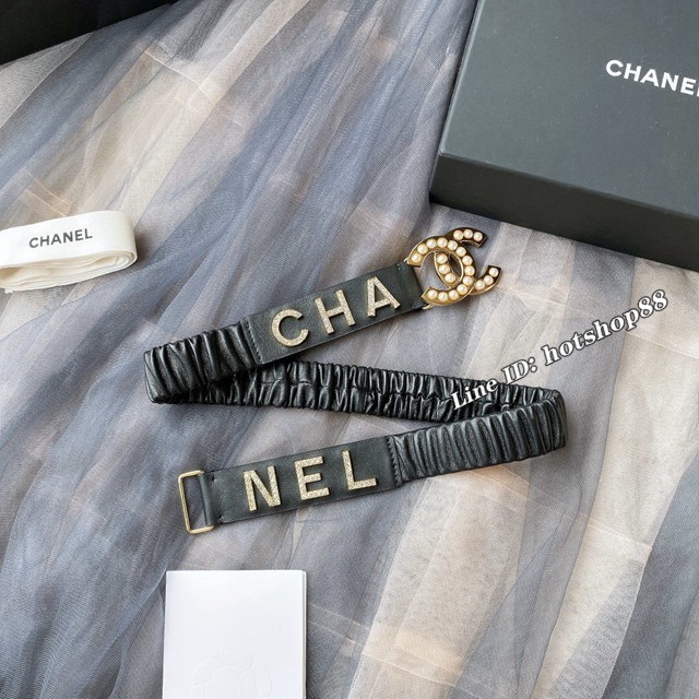 Chanel經典款女士皮帶 香奈兒cc經典logo扣精品彈力扣腰帶  jjp1154